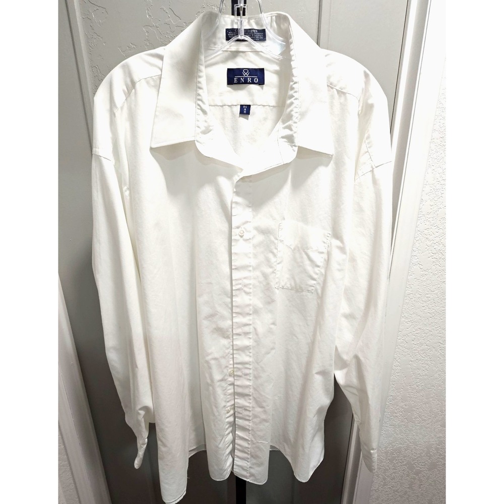 Enro Big & Tall White Dress Shirt Men 19 35 Classic Poplin Long Sleeve Clean